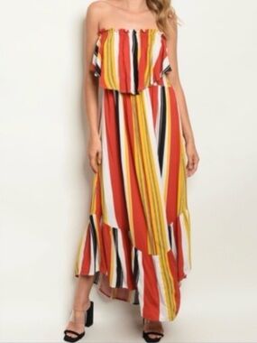 If By Sea Anthropologie Striped Strapless Ruffle Maxi Dress Small Boho Vacation
